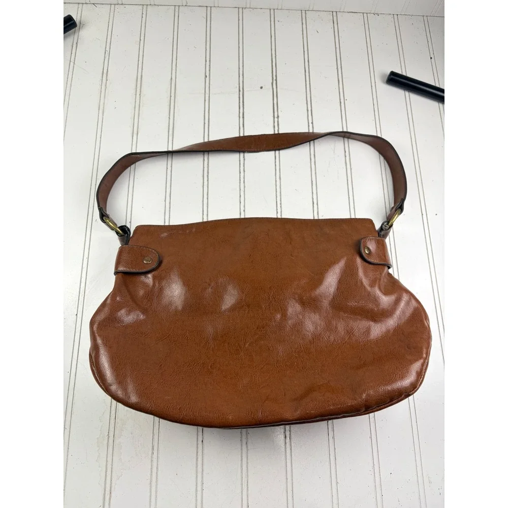 Vintage Y2K Brown Faux Leather Buckle Rustic Hobo Boho Shoulder Bag Purse